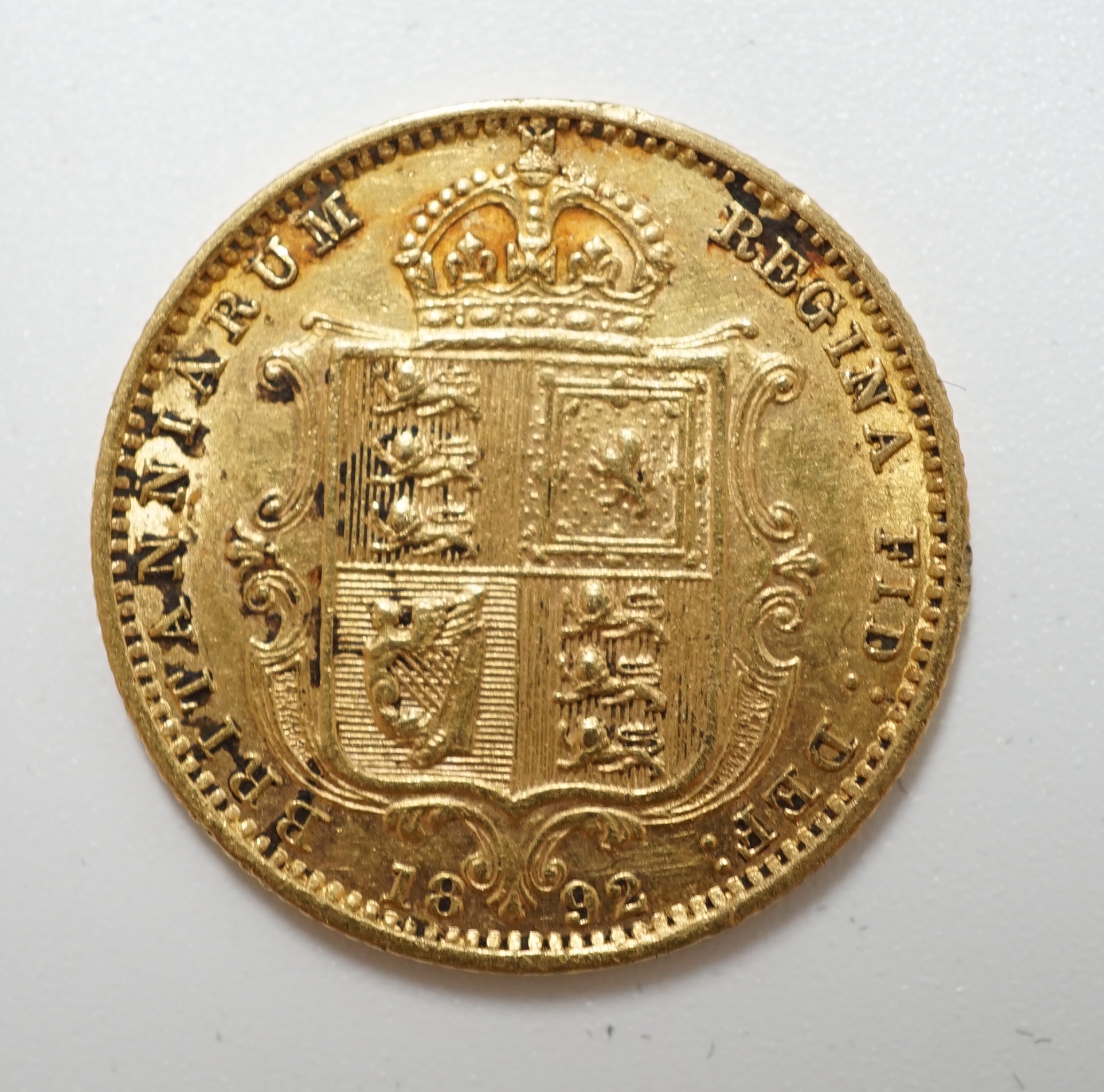 British gold coins, Victoria half sovereign 1892, Jubilee head, VF